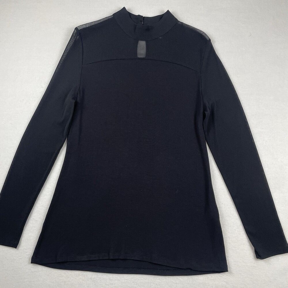 INC Connection Women’s Sheer Long Sleeve Mock Neck Top Goth Black- L